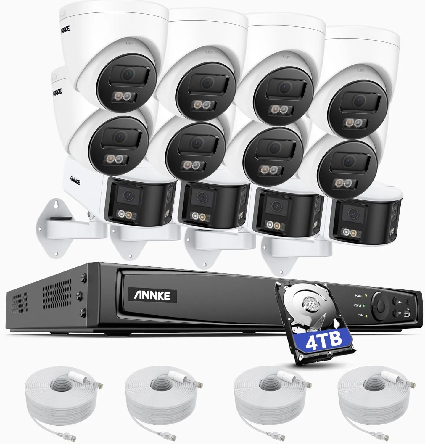 ANNKE 16CH 4K PoE Security Camera System, 12MP H.265  NVR with 4TB HDD, 8X 4K IP Wired Cams with Built-in Mic, 4X 8MP Dual Lens IP Cams with Two-Way Audio, Color Night Vision, AI Motion Detection
