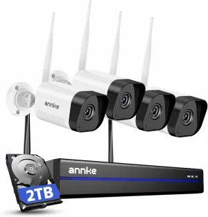 ANNKE 16CH 4K Wireless Security Camera System, Expandable 4K NVR with 4 X 8MP Outdoor Cameras, 2TB HDD, Dual-Band WiFi, Two-Way Talk, Human Detected, 24/7 All-Day Recording, IP66 Weatherproof, Alexa