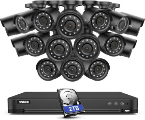 ANNKE 32-Channel Security Camera System, H.265  1080P Video AI DVR Recorder with 2TB Surveillance Hard Drive and (16) 2.0MP Weatherproof CCTV Camera with Superior Night Vision, Human/Vehicle Detection