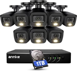 ANNKE 3K Lite Security Camera System Outdoor with AI Human/Vehicle Detection, 8CH H.265  DVR and 8 x 1920TVL 2MP IP67 Home CCTV Cameras with Smart Dual Light, Color Night Vision, 1TB Hard Drive - E200