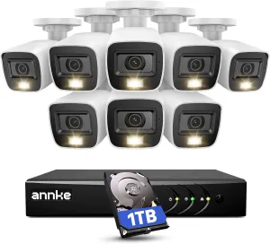 ANNKE 3K Lite Wired Security Camera System with AI Human/Vehicle Detection, H.265  8CH Surveillance DVR with 1TB Hard Drive and 8 x 1080p HD Outdoor CCTV Cameras, Color Night Vision, Smart Dual Light
