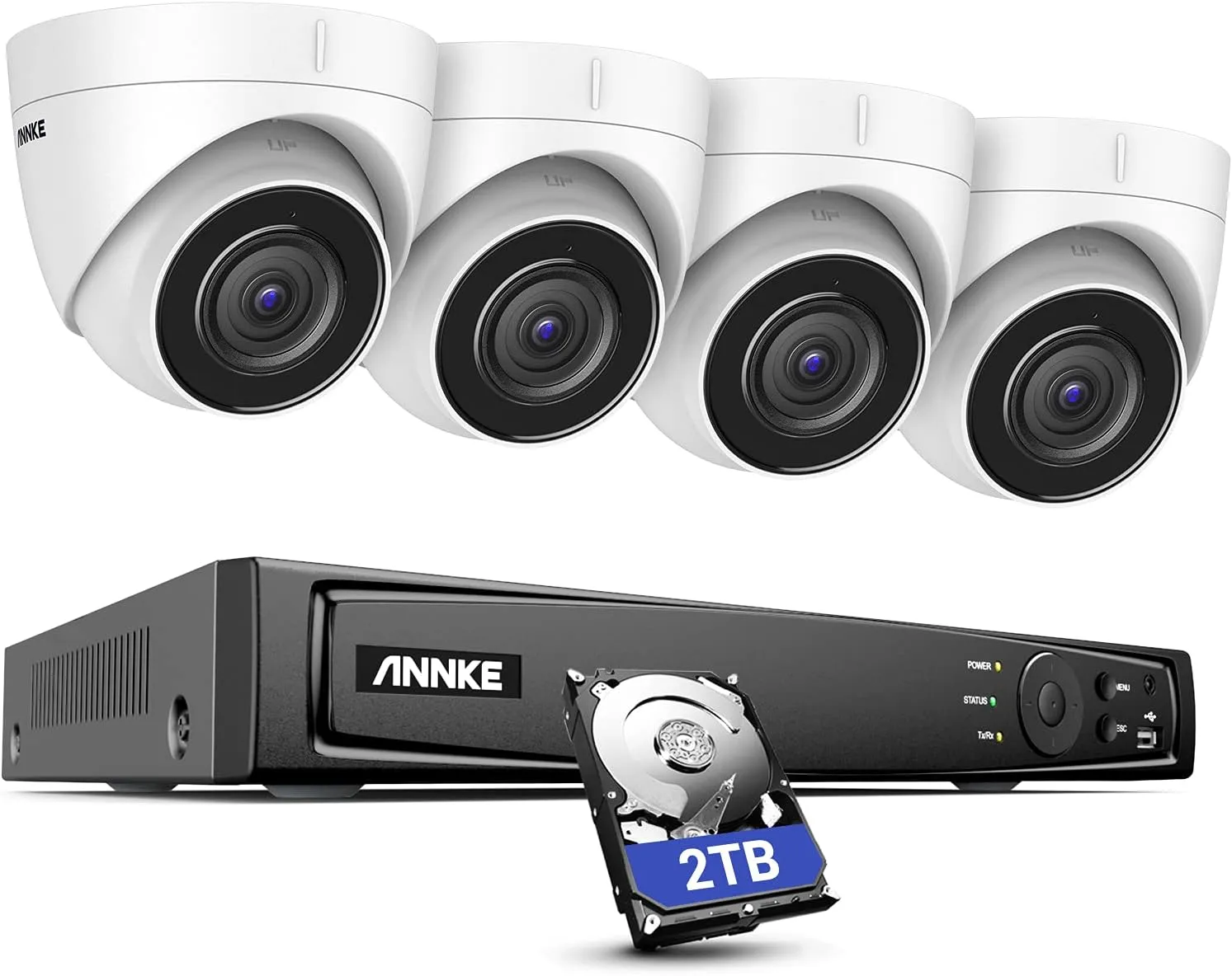 ANNKE 4K PoE Camera Security System, 8CH H.265  NVR Recoder with 2TB Hard Disk and 4pcs Ultra HD IP Cameras, Audio Recording, EXIR 2.0 100ft Night Vision, 120dB WDR & 3D DNR, IP67 Weatherproof -H800