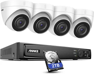 ANNKE 4K PoE Camera Security System, 8CH H.265  NVR Recoder with 2TB Hard Disk and 4pcs Ultra HD IP Cameras, Audio Recording, EXIR 2.0 100ft Night Vision, 120dB WDR & 3D DNR, IP67 Weatherproof -H800