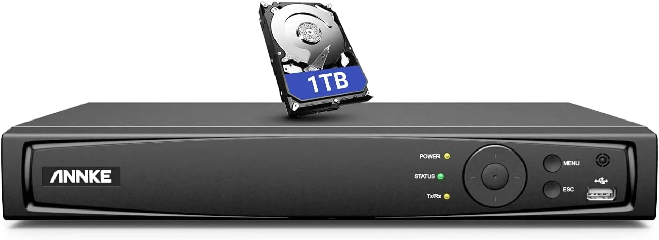 ANNKE 4K PoE NVR 8 Channel Pre-Installed 1TB HDD, H.265  Network Video Recorder Supports 8X 4K/5MP/4MP/1080P HD 24/7 Surveillance Recording Home Security Cameras, Compatible with Alexa, Remote Access