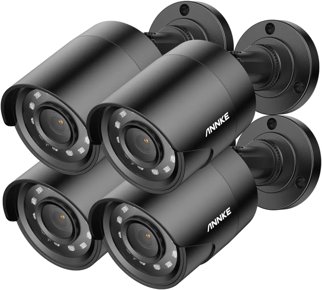 ANNKE 4pcs 2MP 1080P 1920TVL Wired Security Camera Kits, HD TVI Add-on Outdoor CCTV Cameras, IR Night Vision, Weatherproof Housing, Home Surveillance Bullet Camera, IP66, Black