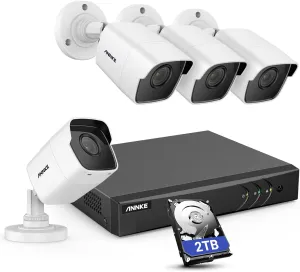 ANNKE 5MP Home Security Camera System, 8 Channel CCTV H.265  DVR Recorder with 2TB Hard Drive, 4 x 5MP (2560TVL) IP67 Waterproof Outdoor Bullet Cameras, Email Alert, Remote Access, 100 ft Night Vision