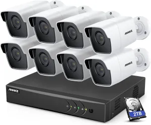 ANNKE 8 Channel 8 Camera Security System H.265  DVR Recorder with 2TB HDD and 8X 5MP(2560TVL) Outdoor CCTV Bullet Cameras, IP67 Weatherproof,100ft Night Vision, Email Alert, Remote Access