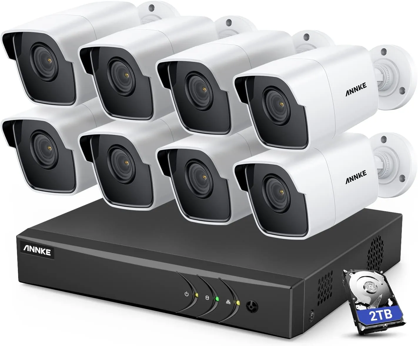 ANNKE 8 Channel 8 Camera Security System H.265  DVR Recorder with 2TB HDD and 8X 5MP(2560TVL) Outdoor CCTV Bullet Cameras, IP67 Weatherproof,100ft Night Vision, Email Alert, Remote Access