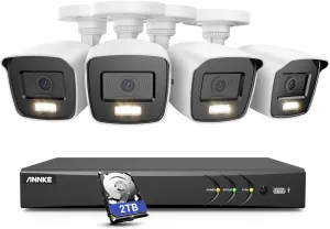 ANNKE 8 Channel Security Camera System, AI DVR with Human/Vehicle Detection, 8CH 5-in-1 H.265  Digital Video Recorder Works with Alexa, 4X 2MP Wired Cams with Full Color Night Vision, 2TB Hard Drive