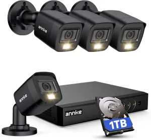 ANNKE 8CH H.265  3K Lite Wired Security Camera System with AI Human/Vehicle Detection, 4 x 1920TVL 2MP CCTV IP67 Cameras with Smart Dual Light for Outdoor Use, Color Night Vision, 1TB Hard Drive