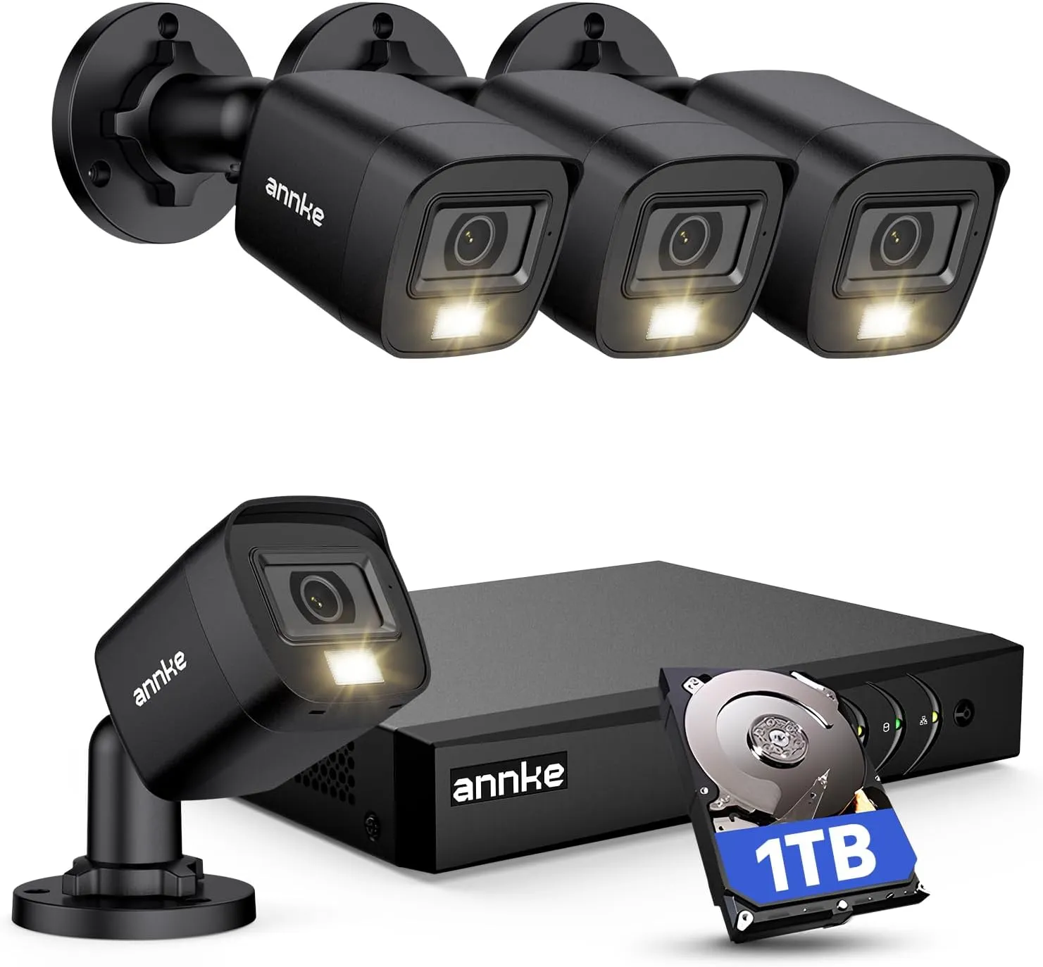 ANNKE 8CH H.265  3K Lite Wired Security Camera System with AI Human/Vehicle Detection, 4 x 1920TVL 2MP CCTV IP67 Cameras with Smart Dual Light for Outdoor Use, Color Night Vision, 1TB Hard Drive