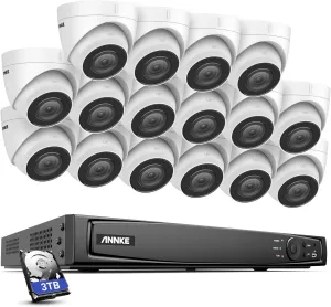 ANNKE H800 4K PoE Security Camera System, 16pcs ANNKE C800 8MP IP Turret Cameras, H.265  4K (3840x2160) 16CH NVR Security System with 3TB HDD,100ft Night Vision,Remote Access and Motion Detection
