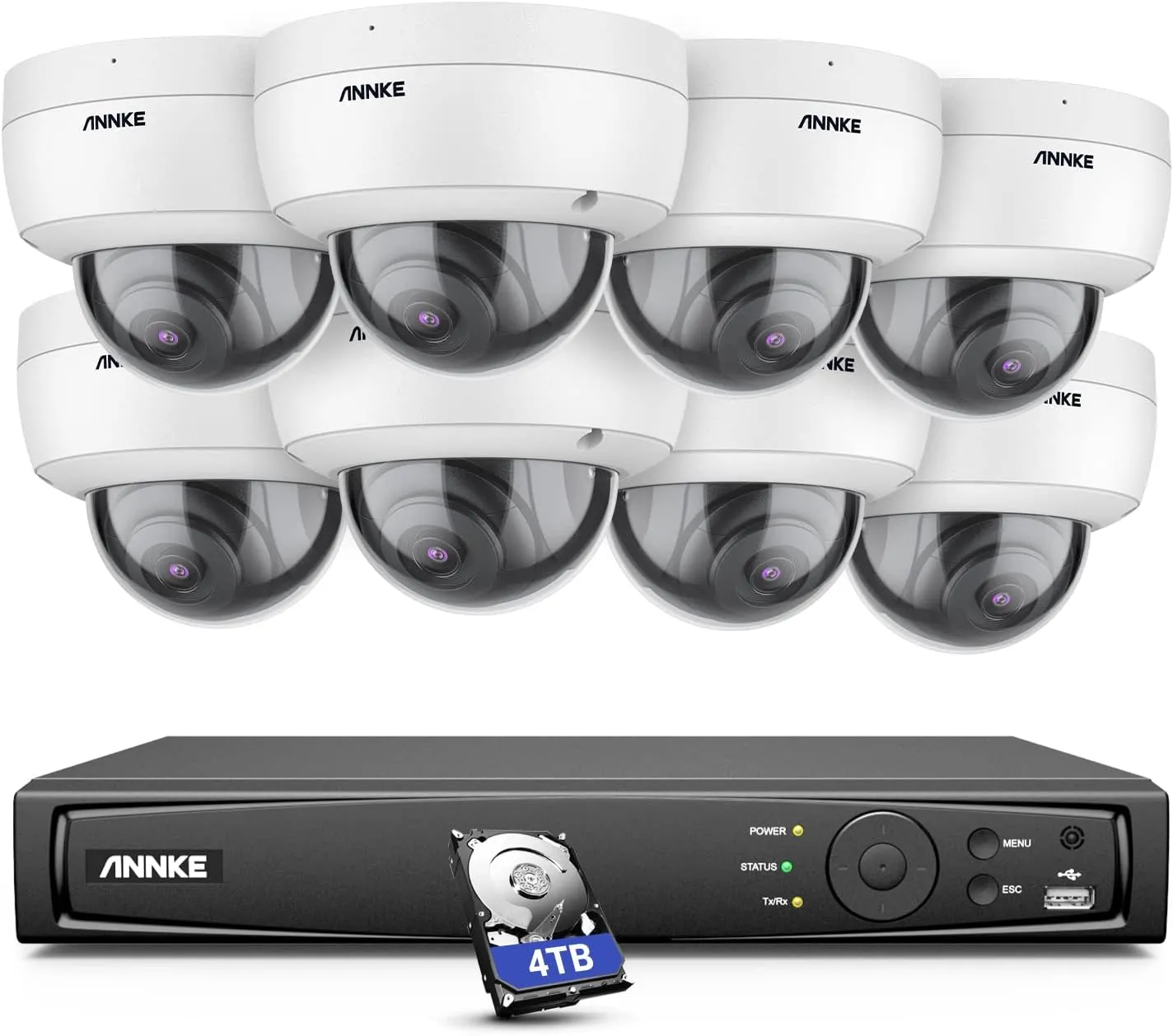ANNKE H800 4K Security Camera System w/AI Human Vehicle Detection, 8MP 8CH NVR with 4TB HDD and 8X PoE Dome 4K Cameras w/Audio Recording, IP67 Weatherproof, 120dB WDR, 100ft EXIR Night Vision