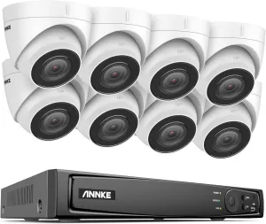 ANNKE H800 PoE Security Camera System, 8 Channel H.265  UHD 4K PoE NVR with 8 x 8MP (2160P) Outdoor Surveillance IP Cameras, Audio Recording, 120dB WDR & 3D DNR, 100ft Night Vision, NO HDD Included