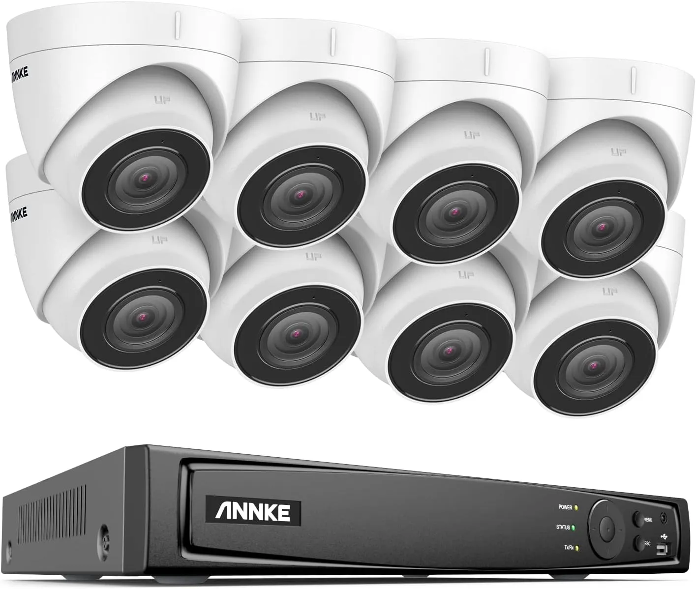ANNKE H800 PoE Security Camera System, 8 Channel H.265  UHD 4K PoE NVR with 8 x 8MP (2160P) Outdoor Surveillance IP Cameras, Audio Recording, 120dB WDR & 3D DNR, 100ft Night Vision, NO HDD Included