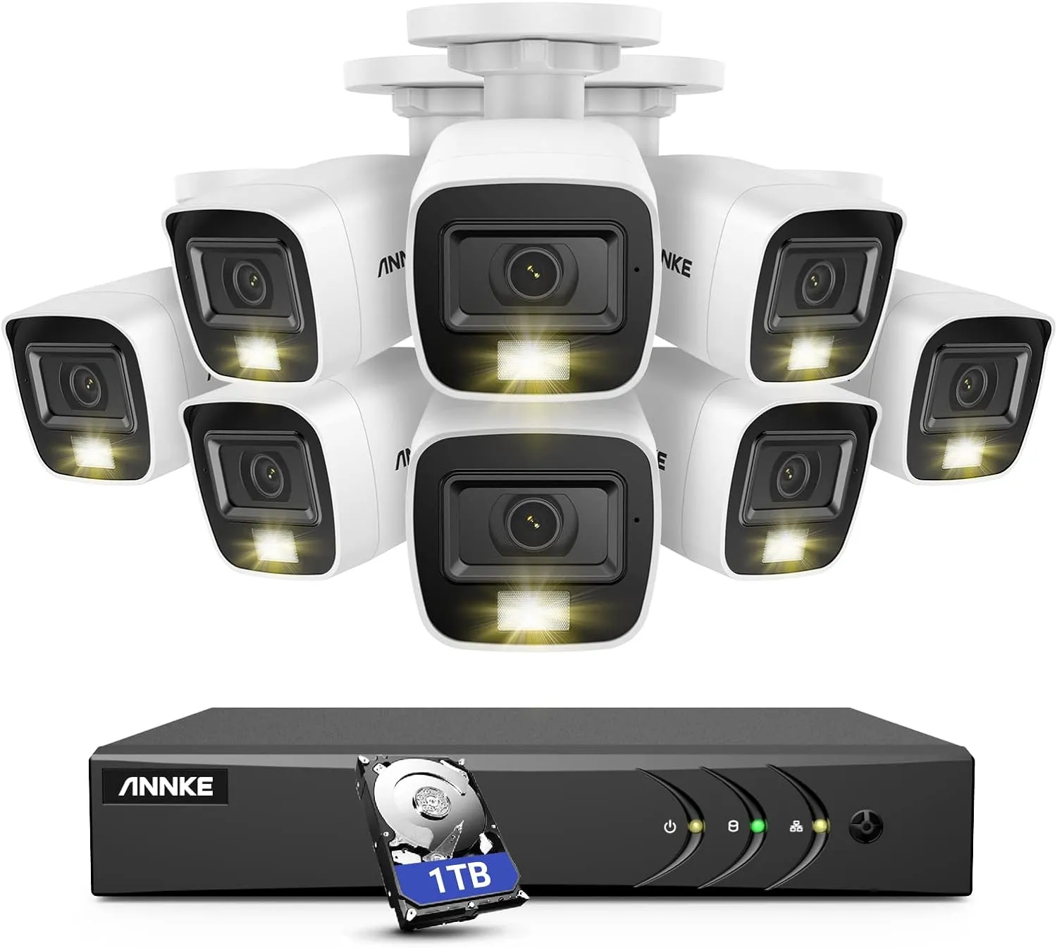 ANNKE Home Wired Camera Security System with Audio, 8CH 3K Lite H.265  AI DVR with 1 TB Hard Drive and 8 X 1080P IP67 Weatherproof Cameras with Dual Light, Human/Vehicle Detection, Color Night Vision