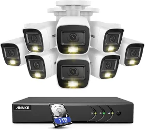 ANNKE Home Wired Camera Security System with Audio, 8CH 3K Lite H.265  AI DVR with 1 TB Hard Drive and 8 X 1080P IP67 Weatherproof Cameras with Dual Light, Human/Vehicle Detection, Color Night Vision