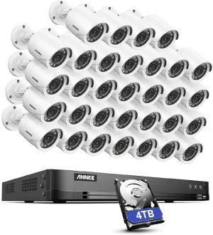 ANNKE Security Camera System, 32CH AI 3K Lite DVR with Human/Vehicle Detection and (32) 1080P Outdoor Weatherproof Bullet Cameras, IP66, 100ft IR Night Vision, Remote Playback, 4TB Hard Drive Included