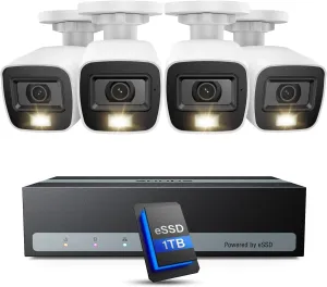 ANNKE Security Camera System, 3K Lite 5-in-1 H.265  8CH eDVR with 1TB eSSD and (4) 1080p (2MP) Weatherproof Surveillance Wired Cams, AI Human/Vehicle Detection, Smart Color Night Vision, Email Alert