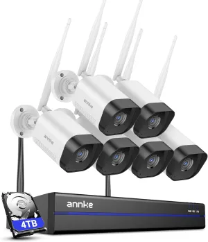 ANNKE Wireless NVR Security Camera System, Expandable NVR 16CH 4K with 6 Cam 4K, 4TB HDD, Night Vision Camera, 100ft IR Night Vision, Plug-and-Play, Human Detection,2-Way Audio, IP66 Waterproof