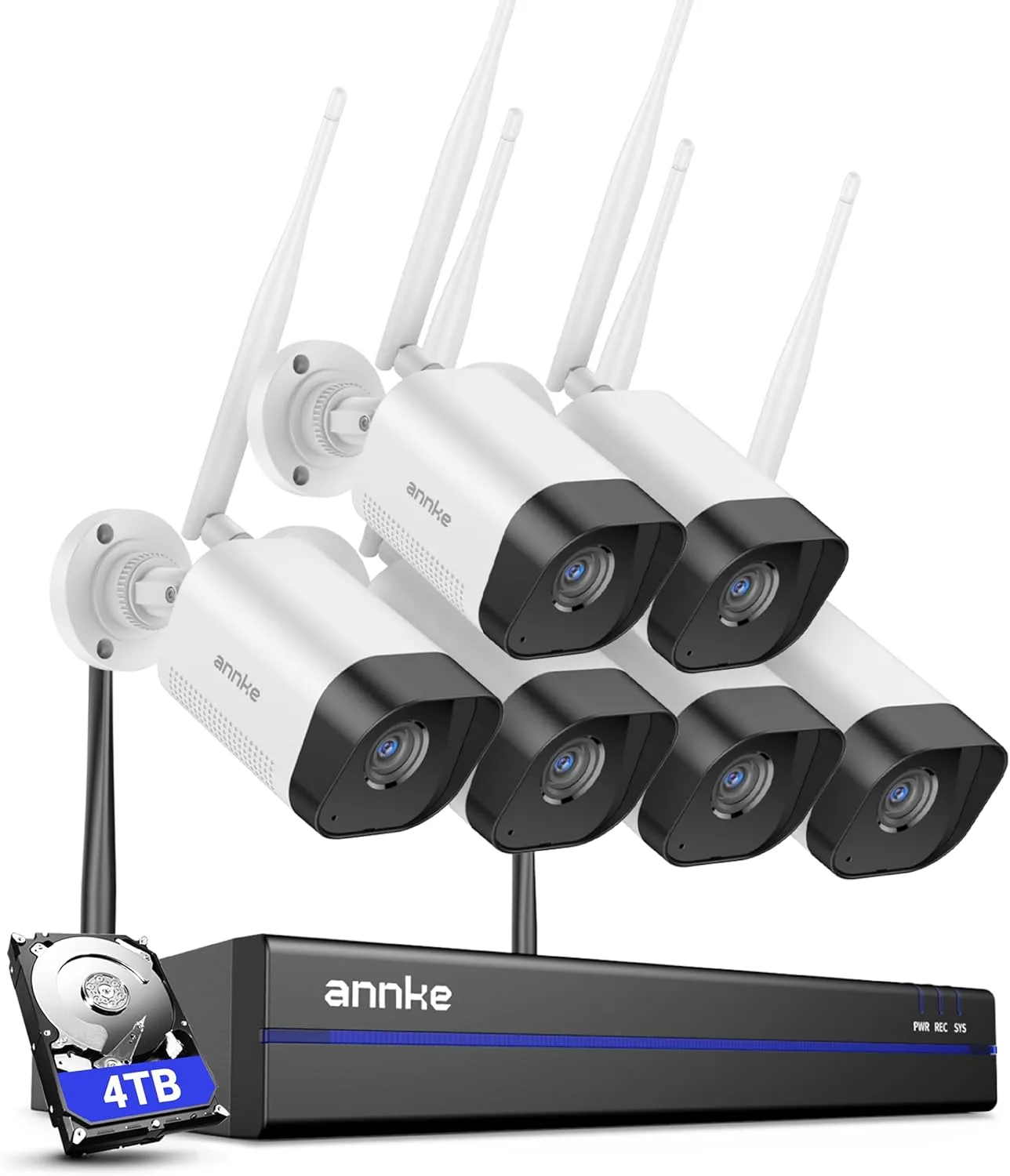 ANNKE Wireless NVR Security Camera System, Expandable NVR 16CH 4K with 6 Cam 4K, 4TB HDD, Night Vision Camera, 100ft IR Night Vision, Plug-and-Play, Human Detection,2-Way Audio, IP66 Waterproof