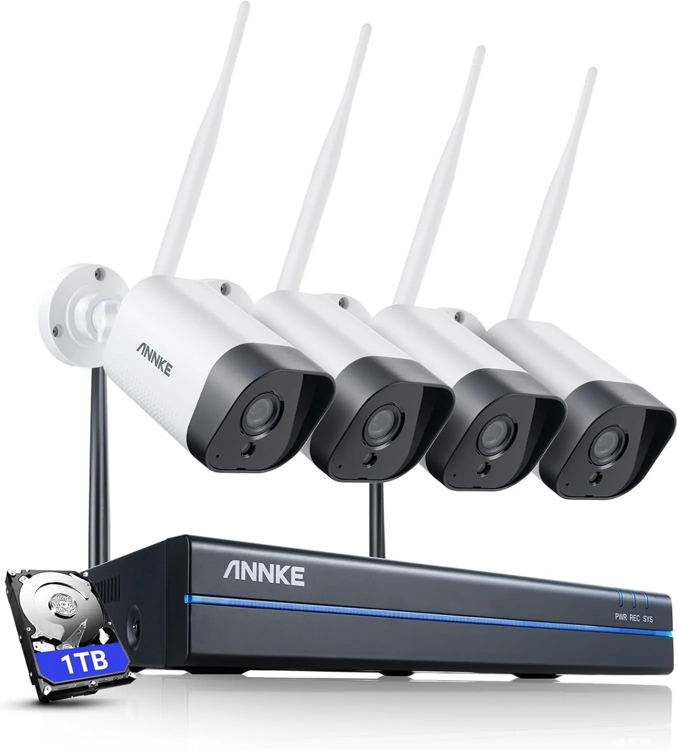 ANNKE WS300 3MP Wireless Camera System, 8 Channel 5MP Wireless NVR with 4Pcs 3MP Weatherproof IP Cameras, Compatible with Alexa, 100ft Night Vision, Smart Motion Alerts, 1TB HDD Included