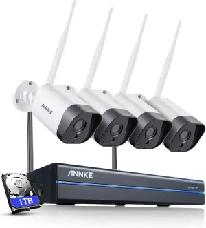 ANNKE WS300 3MP Wireless Camera System, 8 Channel 5MP Wireless NVR with 4Pcs 3MP Weatherproof IP Cameras, Compatible with Alexa, 100ft Night Vision, Smart Motion Alerts, 1TB HDD Included