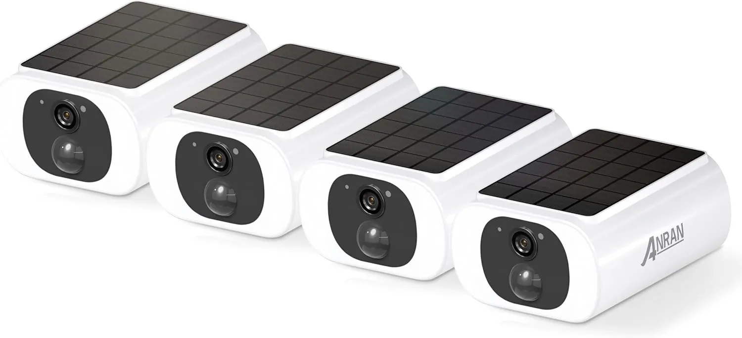 ANRAN 2K Cameras for Home Security Outside, Solar Security Cameras Wireless Outdoor, Battery Powered WiFi Surveillance with Human Detection, Color Night Vision, Spotlight, Works with Alexa (4 Pack)