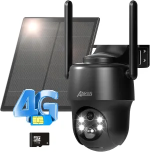 ANRAN 4G LTE Wireless Security Camera Outdoor, 2K Solar Camera with SIM & 32GB SD Card No WiFi Needed, Color Night Vision, 360° Pan-Tilt, PIR Motion Detection, 2-Way Audio, Free One Month Data Traffic