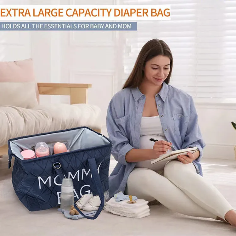 ANYMOM Mommy Diaper Bag Pink Handbag 5 pcs set with Portable Changing Pad Adjustable and Removable Strap Diamond Pattern Maternity Bag