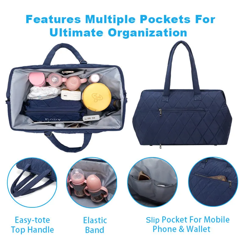 ANYMOM Mommy Diaper Bag Pink Handbag 5 pcs set with Portable Changing Pad Adjustable and Removable Strap Diamond Pattern Maternity Bag
