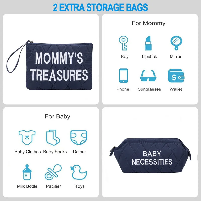 ANYMOM Mommy Diaper Bag Pink Handbag 5 pcs set with Portable Changing Pad Adjustable and Removable Strap Diamond Pattern Maternity Bag