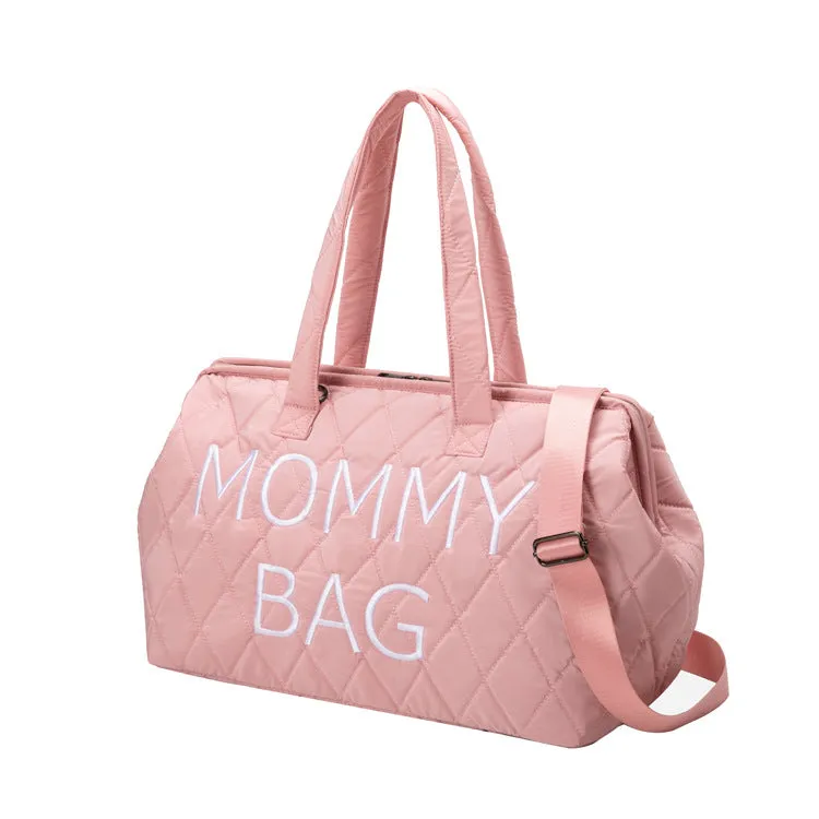 ANYMOM Mommy Diaper Bag Pink Handbag 5 pcs set with Portable Changing Pad Adjustable and Removable Strap Diamond Pattern Maternity Bag