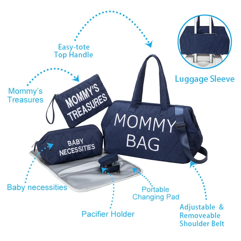 ANYMOM Mommy Diaper Bag Pink Handbag 5 pcs set with Portable Changing Pad Adjustable and Removable Strap Diamond Pattern Maternity Bag