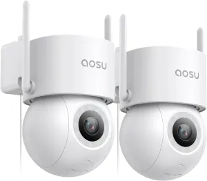 AOSU 2 Pack Wired Security Camera Outdoor - 3K Smart 24/7 Recording WiFi Camera for Home Security w/Sound Light Alerts, 360° View, Auto-Tracking, Camara de Seguridad para Casa (2.4Ghz WiFi Only)