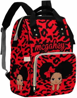 Artsadd Custom Diaper Backpack for Girls, Red Bow Knot Nappy Backpack Daypack Personalized Name Mommy Nappy Baby Bags with Insulated Pockets for Daughter Granddaughter