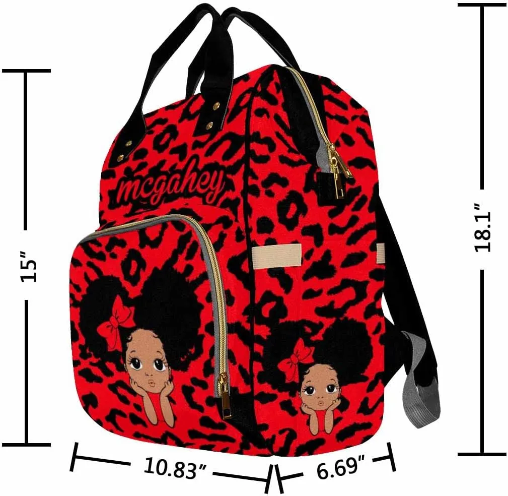 Artsadd Custom Diaper Backpack for Girls, Red Bow Knot Nappy Backpack Daypack Personalized Name Mommy Nappy Baby Bags with Insulated Pockets for Daughter Granddaughter