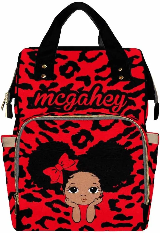 Artsadd Custom Diaper Backpack for Girls, Red Bow Knot Nappy Backpack Daypack Personalized Name Mommy Nappy Baby Bags with Insulated Pockets for Daughter Granddaughter