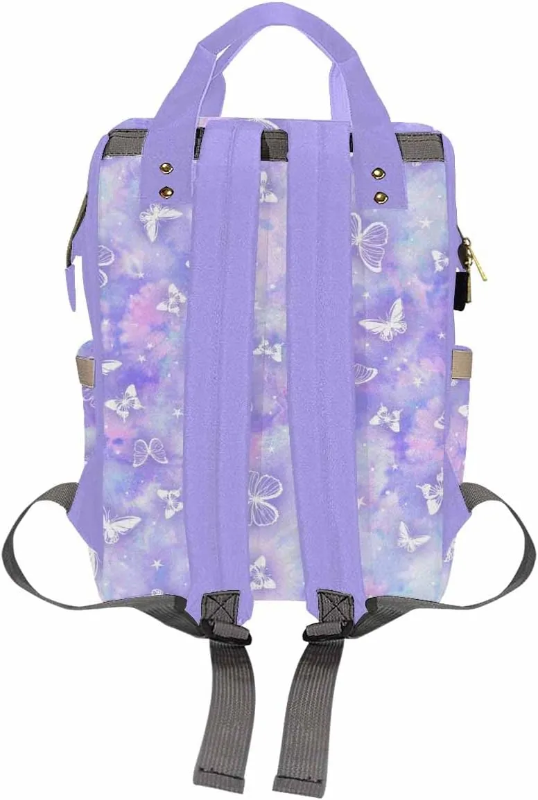 Artsadd Custom Diaper Bag Backpack with Name, Customized Purple White Butterfly Print Personalized Mommy Nursing Nappy Bags Casual Travel Daypack for Mom Women