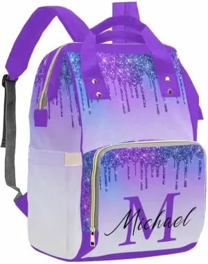 Artsadd Custom Made Diaper Bags for Men Women, Customized Gradient Purple Glitter Diaper Bag Cute Tote Bags Personalized Mommy Nursing Daycare Bags Shoulder Casual Daypack