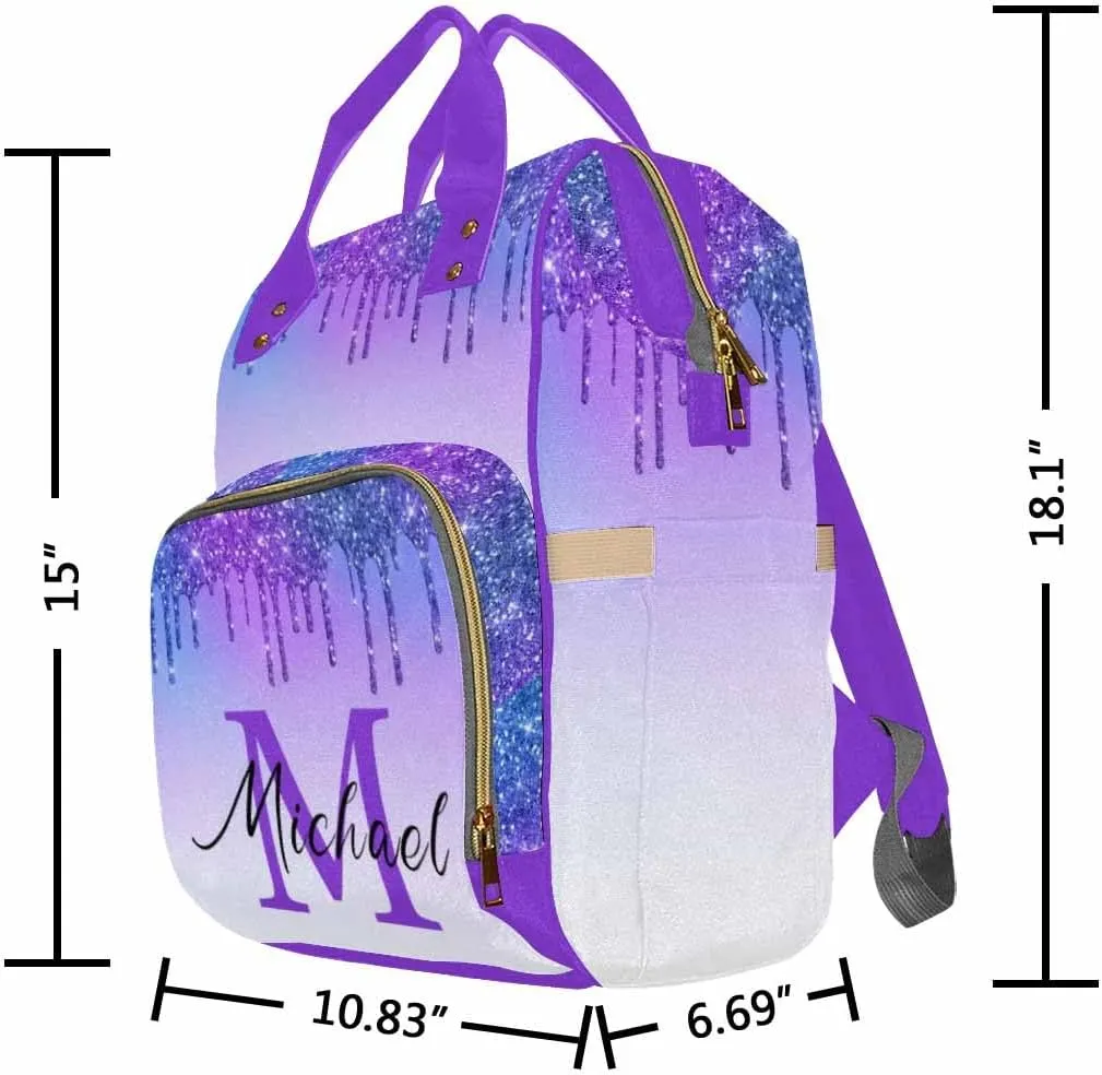 Artsadd Custom Made Diaper Bags for Men Women, Customized Gradient Purple Glitter Diaper Bag Cute Tote Bags Personalized Mommy Nursing Daycare Bags Shoulder Casual Daypack