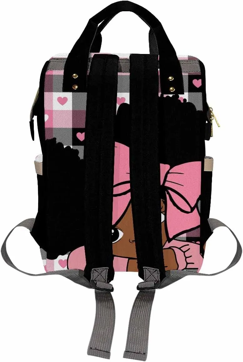 Artsadd Custom Name Baby Diaper Bag from Mom Dad, Personalized Pink Hearts Plaid Baby Backpack with Stroller Straps Large Capacity Shoulder Bag for Girls Daughter