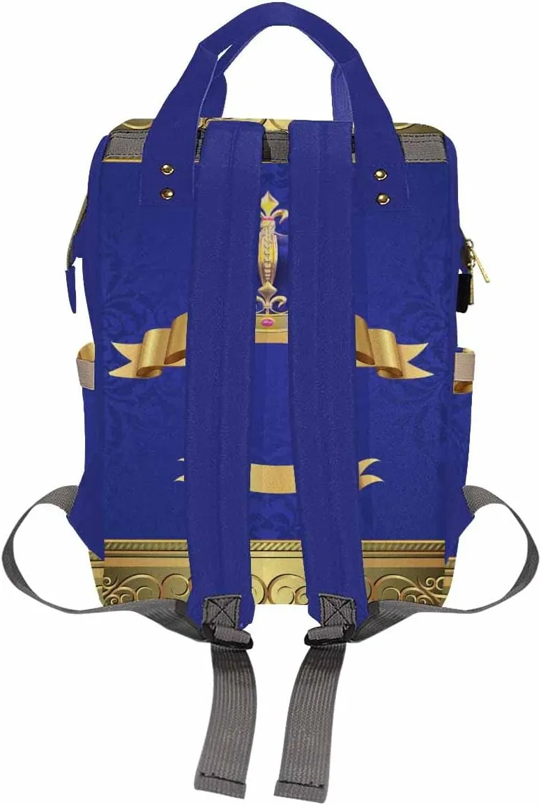 Artsadd Custom Name Diaper Bag for Mom, Personalized Blue Golden Crown Backpack with Stroller Straps Large Travel Shoulder Bag Nappy Bag Gifts for Work Hiking