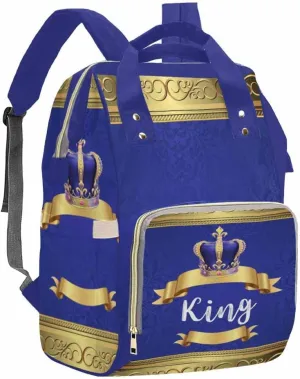 Artsadd Custom Name Diaper Bag for Mom, Personalized Blue Golden Crown Backpack with Stroller Straps Large Travel Shoulder Bag Nappy Bag Gifts for Work Hiking