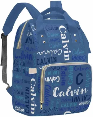 Artsadd Custom Name Diaper Bag for Mom, Personalized Blue Monogram Backpack with Stroller Straps Large Travel Shoulder Bag Capacity Nappy Bag for Baby Shower Gifts