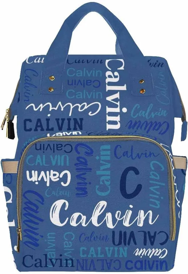 Artsadd Custom Name Diaper Bag for Mom, Personalized Blue Monogram Backpack with Stroller Straps Large Travel Shoulder Bag Capacity Nappy Bag for Baby Shower Gifts