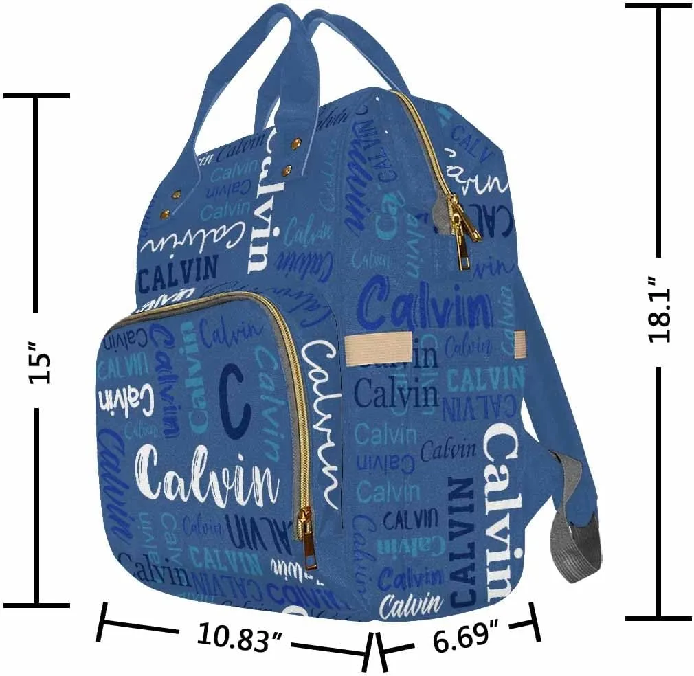 Artsadd Custom Name Diaper Bag for Mom, Personalized Blue Monogram Backpack with Stroller Straps Large Travel Shoulder Bag Capacity Nappy Bag for Baby Shower Gifts