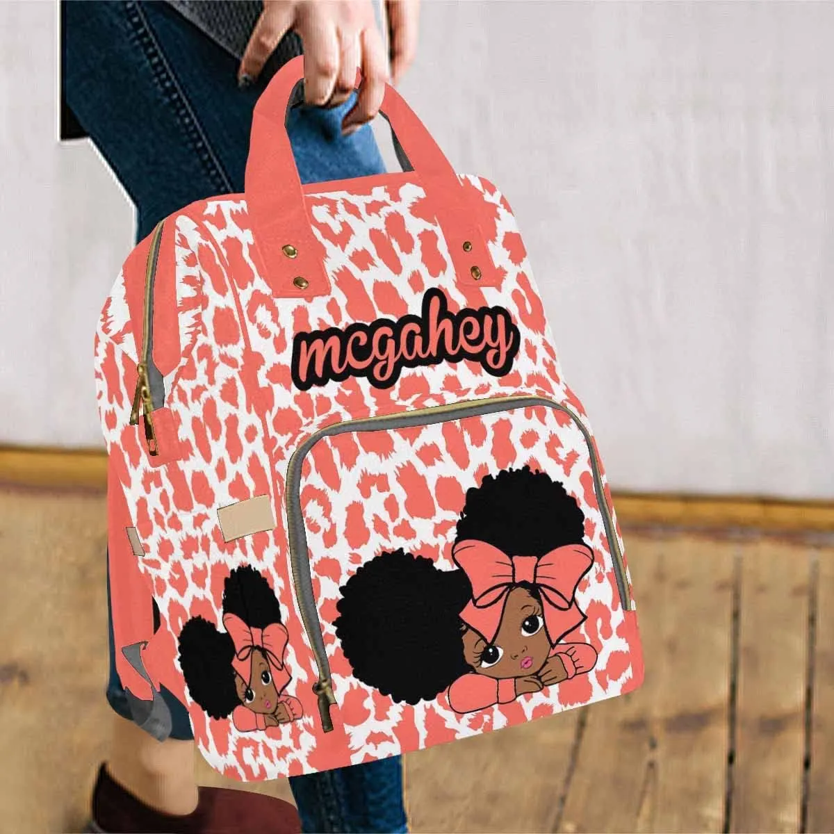 Artsadd Personalized Name Baby Bags, Red Bow Tie Backpack Casual Daypack Customized Diaper Bag Nappy Backpack Large Nursing Bags Gifts for Women New Mom