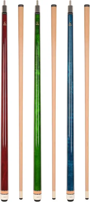 ASKA Set of Wrapless 2-Piece Billiard Pool Cue Sticks L3, 58" Hard Rock Canadian Maple, 13mm Hard Leather Tip, Mixed Weights and Colors