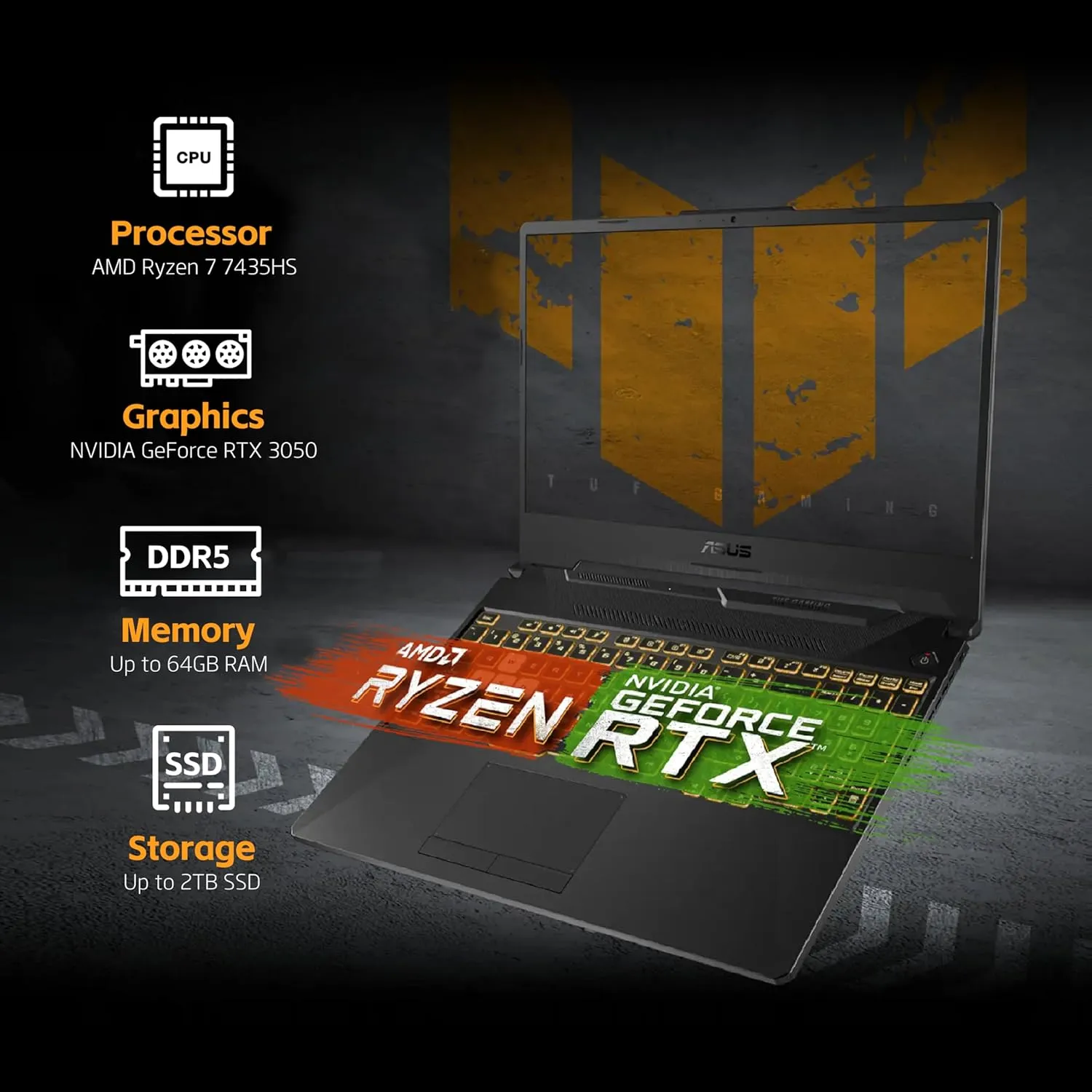 ASUS TUF A15 Gaming Laptop, AMD Ryzen 7 7435HS Processor, NVIDIA GeForce RTX 3050, 15.6 inch Full HD Display, 32GB DDR5 RAM, 1TB SSD, Backlit Keyboard, Windows 11 Home, Wi-Fi, Alpacatec Accessory